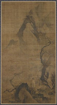 Landscape: mountain and water; a figure under a plum tree, 16th-early 17th century. Creator: Unknown