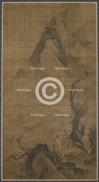 Landscape: mountain and water; a figure under a plum tree, 16th-early 17th century. Creator: Unknown.