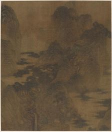 Landscape: mountain gorge, mist, a brook, and buildings, Ming dynasty, 17th century. Creator: Zhang Hong