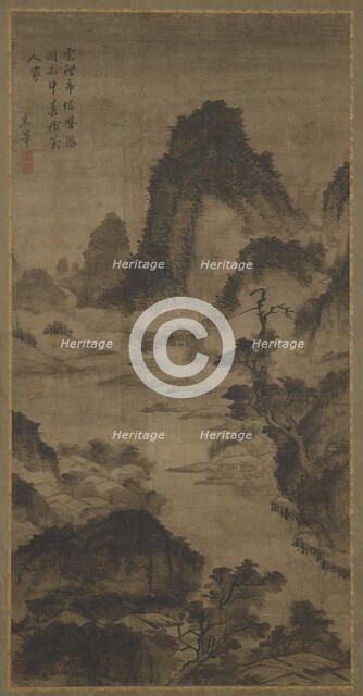 Landscape: mountains, a river, and buildings, 15th-16th century. Creator: Unknown.