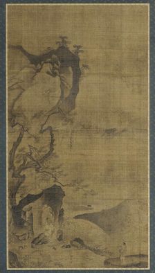 Landscape: mountains and water; a figure under a pine tree, 16th-early 17th century. Creator: Unknown