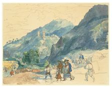 Landscape near Innsbruck with the Ruins at Fragenstein and Country People Return..., (c1816-1817?). Creator: Carl Philipp Fohr