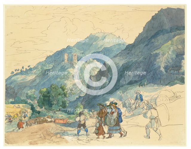 Landscape near Innsbruck with the Ruins at Fragenstein and Country People Return..., (c1816-1817?). Creator: Carl Philipp Fohr.
