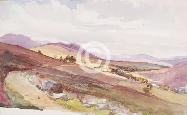 Landscape of Mountains and Cottage in Distance, c1840s. Creator: John Phillip.