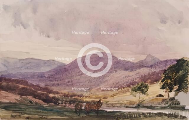 Landscape of Hills, Cottage and Two Horses, c1840s. Creator: John Phillip.
