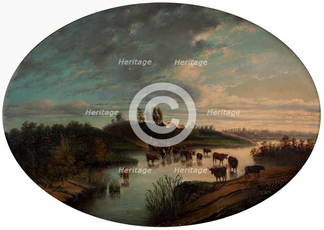 Landscape of the Guadaíra River being crossed by livestock, c1871. Creator: Jose Ramill.