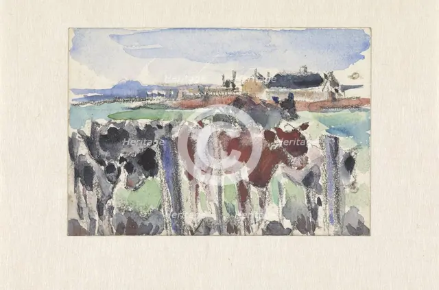 Landscape on the Schinkel with cows in the foreground, 1915. Creator: Rik Wouters.