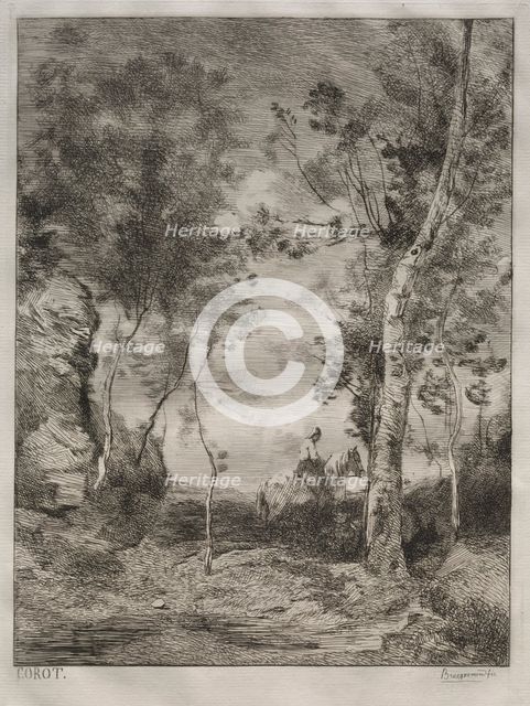 Landscape, or The White Horse, after Corot, c. 1858. Creator: Félix Bracquemond (French, 1833-1914).
