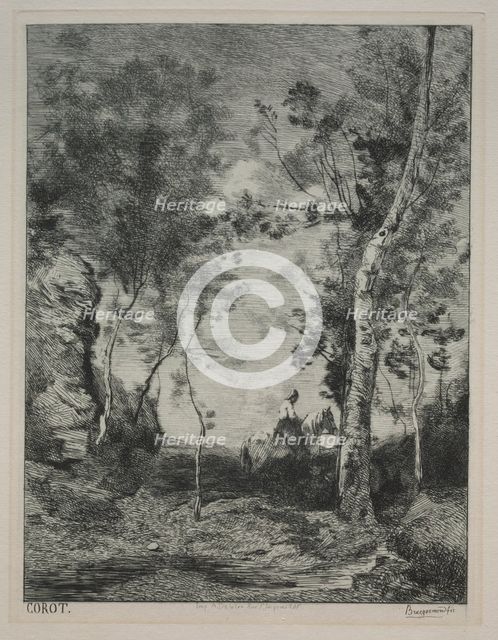 Landscape, or The White Horse, after Corot, c. 1858. Creator: Félix Bracquemond (French, 1833-1914).
