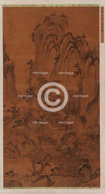 Landscape: a mountain gorge, a stream, buildings and people, Ming dynasty, 15th-16th century. Creator: Unknown.