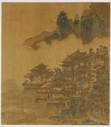 Landscape: a palace between lake and mountains, Ming or Qing dynasty, 17th century. Creator: Unknown