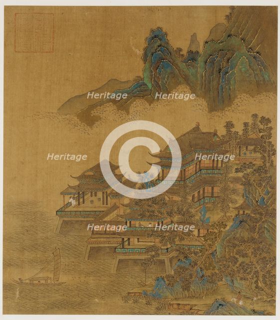 Landscape: a palace between lake and mountains, Ming or Qing dynasty, 17th century. Creator: Unknown.