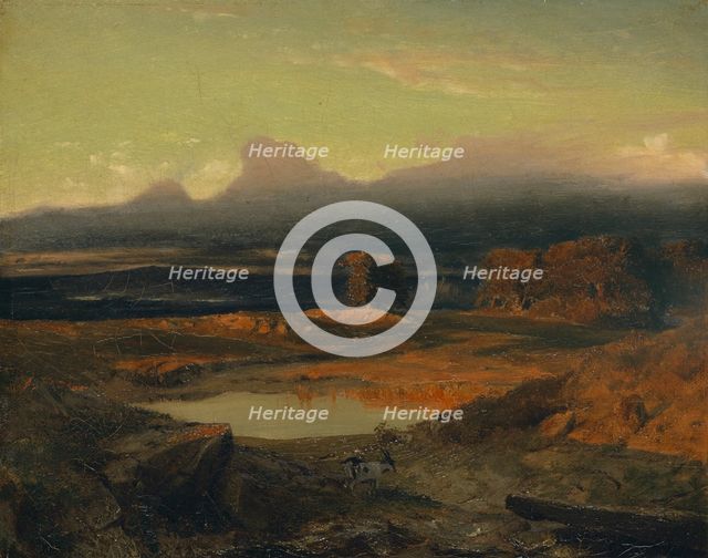 Landscape at Sunset, 1849. Creator: Arnold Bocklin.