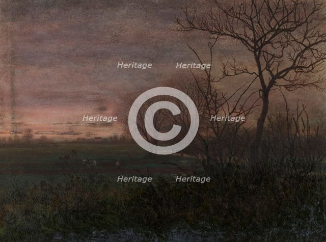 Landscape at Sunset with Labourer, 1865. Creator: Leon Bonvin.