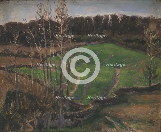 Landscape at Svanninge with green winter shoots, 1900. Creator: Fritz Syberg.