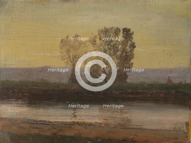 Landscape at Twilight with River and Cluster of Trees, 1895-1905. Creator: Ladislav Mednyanszky.