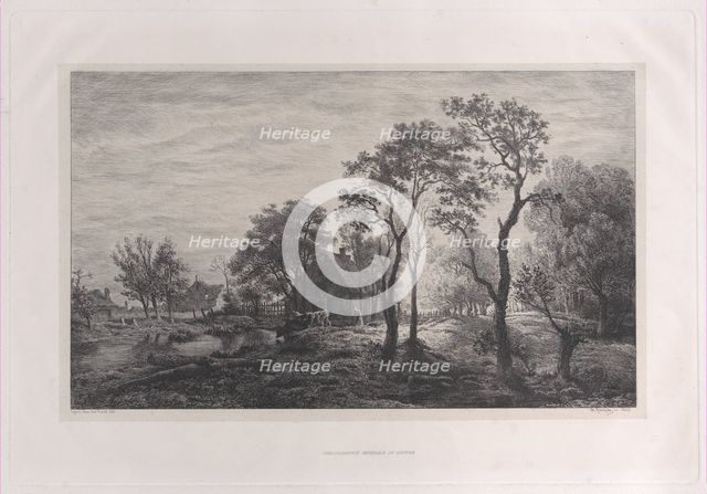 Landscape, after a sketch by Eglon van der Neer, 1862. Creator: Charles Emile Jacque.
