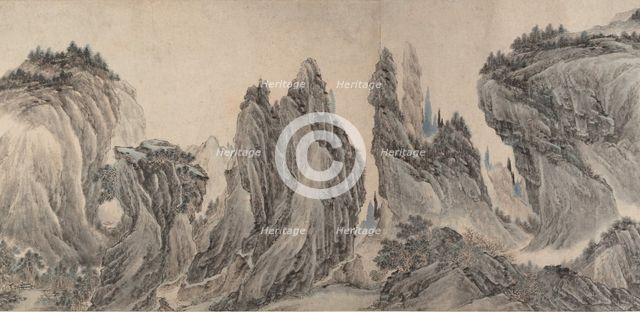 Landscape after Dong Yuan, Juran, Ma Yuan, and Xia Gui, dated yiwei ??, 1655?. Creator: Li Zai.