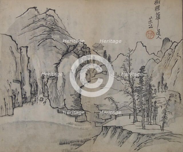 Landscape after Wu Zhen (1280-1354), from the Mustard Seed Garden Manual of..., First edition, 1679. Creator: Wang Gai.