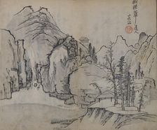 Landscape after Wu Zhen (1280-1354), from the Mustard Seed Garden Manual of..., First edition, 1679. Creator: Wang Gai