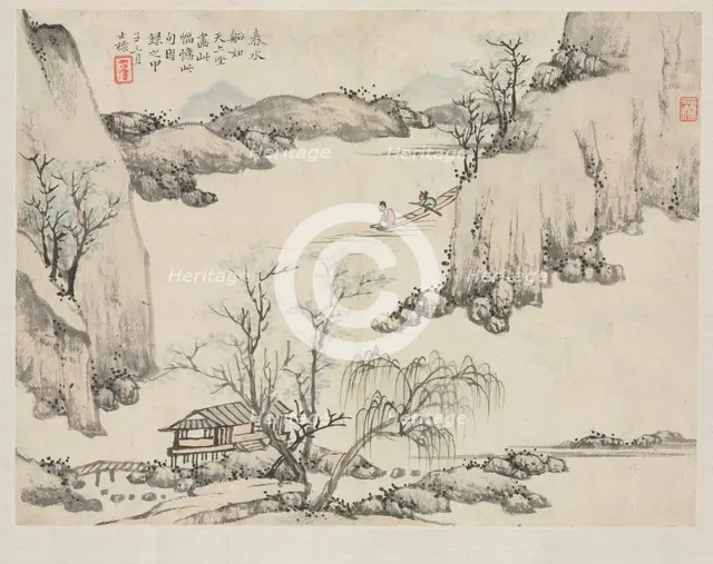 Landscape Album in Various Styles: Boating in Spring Water, 1684. Creator: Zha Shibiao (Chinese, 1615-1698).