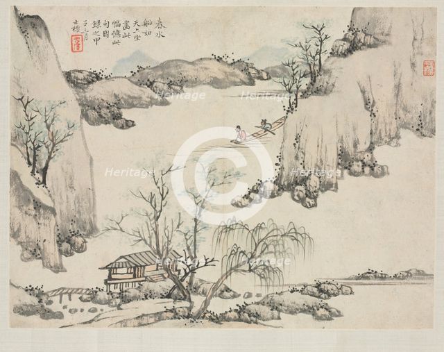 Landscape Album in Various Styles: Boating in Spring Water, 1684. Creator: Zha Shibiao (Chinese, 1615-1698).