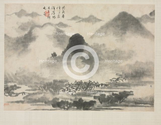 Landscape Album in Various Styles: Landscape after Mi Fei, 1684. Creator: Zha Shibiao (Chinese, 1615-1698).