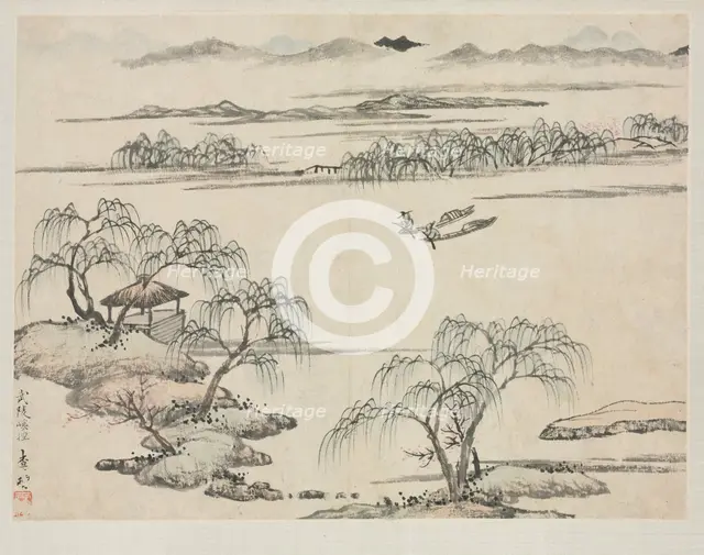 Landscape Album in Various Styles: The Stream of Wuling, 1684. Creator: Zha Shibiao (Chinese, 1615-1698).
