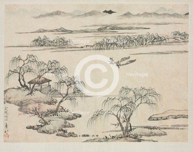 Landscape Album in Various Styles: The Stream of Wuling, 1684. Creator: Zha Shibiao (Chinese, 1615-1698).