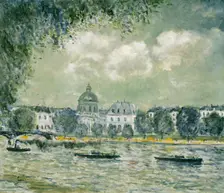 Landscape along the Seine with the Institut de France and the Pont des Arts, c. 1875. Creator: Alfred Sisley