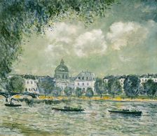 Landscape along the Seine with the Institut de France and the Pont des Arts, c. 1875. Creator: Alfred Sisley