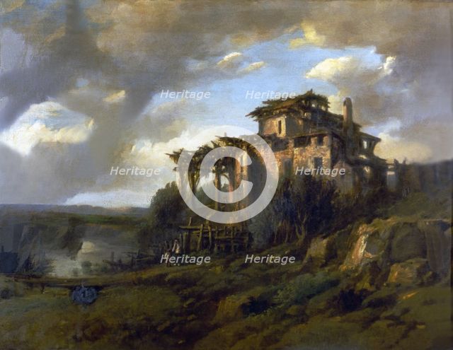 Landscape and village with figures'.