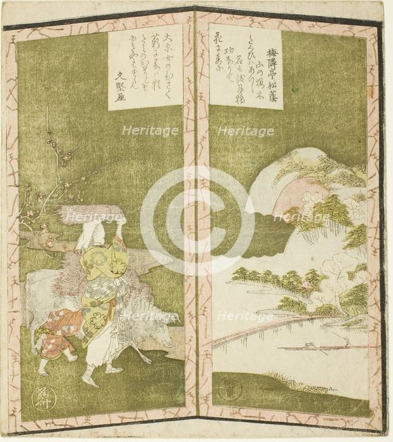 Landscape and woman from Ohara, from an untitled hexaptych depicting ...folding screens, c1825 Creator: Shinsai.