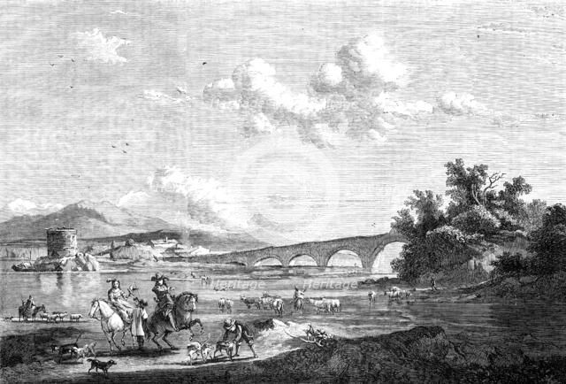 "Landscape and Hawking Party" - painted by Berghem, in the Bridgewater Gallery, 1857. Creator: Unknown.