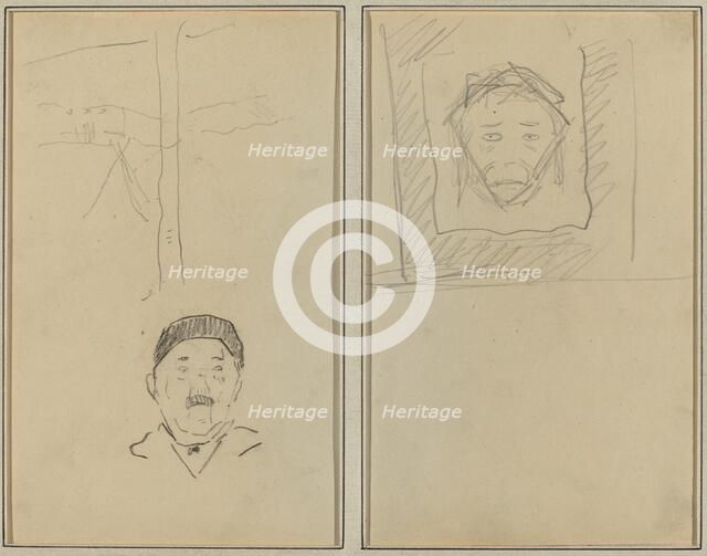 Landscape and Head of Man; Head of Monkey Inside a Square [recto], 1884-1888. Creator: Paul Gauguin.