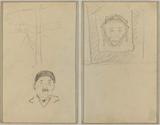 Landscape and Head of Man; Head of Monkey Inside a Square [recto], 1884-1888. Creator: Paul Gauguin