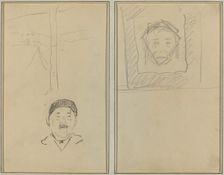 Landscape and Head of Man; Head of Monkey Inside a Square [recto], 1884-1888. Creator: Paul Gauguin