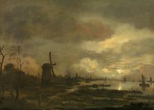 Landscape by Moonlight, mid-17th century. Creator: Aert van der Neer