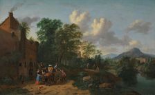 Landscape by a river, probably 1670s. Creators: Johannes Glauber, Johannes Gotlieb Glauber