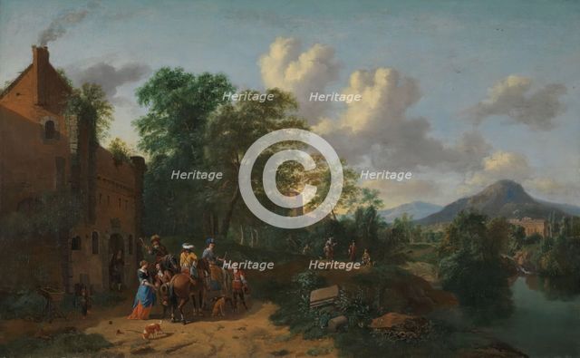 Landscape by a river, probably 1670s. Creators: Johannes Glauber, Johannes Gotlieb Glauber.