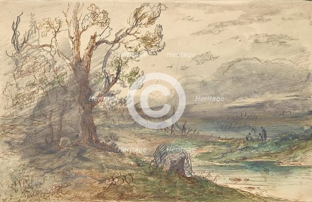 Landscape by the river, undated. (c1840s) Creator: Wilhelm Steinfeld.