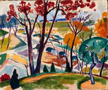Landscape, Bridge, Huntingdon Valley, ca. 1915-1916. Creator: Henry Lyman Saÿen