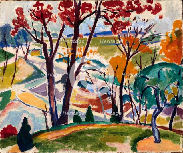 Landscape, Bridge, Huntingdon Valley, ca. 1915-1916. Creator: Henry Lyman Saÿen.