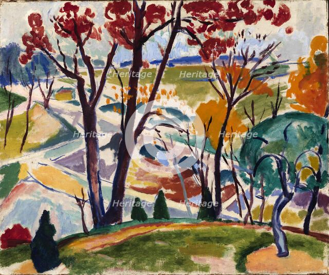 Landscape, Bridge, Huntingdon Valley, ca. 1915-1916. Creator: Henry Lyman Saÿen.