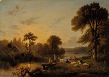 Landscape, Cattle and People, 1839. Creator: Honore Gaspard Delaroche
