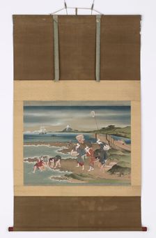 Landscape: clam-gatherers on the shore, late 18th-early 19th century. Creator: Hokusai