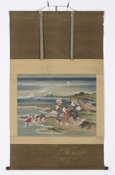 Landscape: clam-gatherers on the shore, late 18th-early 19th century. Creator: Hokusai
