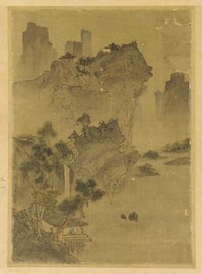 Landscape: cliffs overhanging water - pavilion and pines, Possibly Ming dynasty, 1368-1644. Creator: Unknown