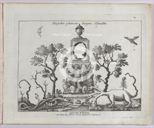 Landscape containing fifteen silhouettes, 1793-1800.,  Creator: Anon.