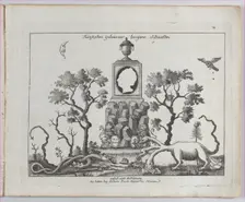 Landscape containing fifteen silhouettes, 1793-1800., Creator: Anon